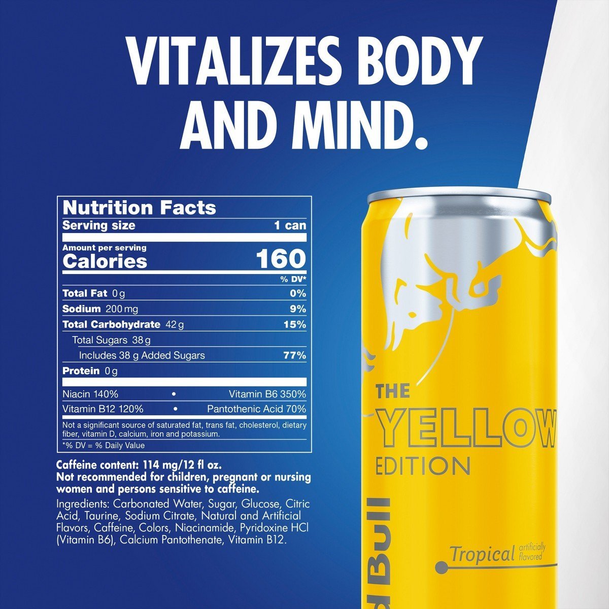 Red Bull Yellow Edition Energy Drink - Tropical 4pk/12 fl oz Cans: Caffeinated, Low Fat, No Artificial Flavors - Image 3