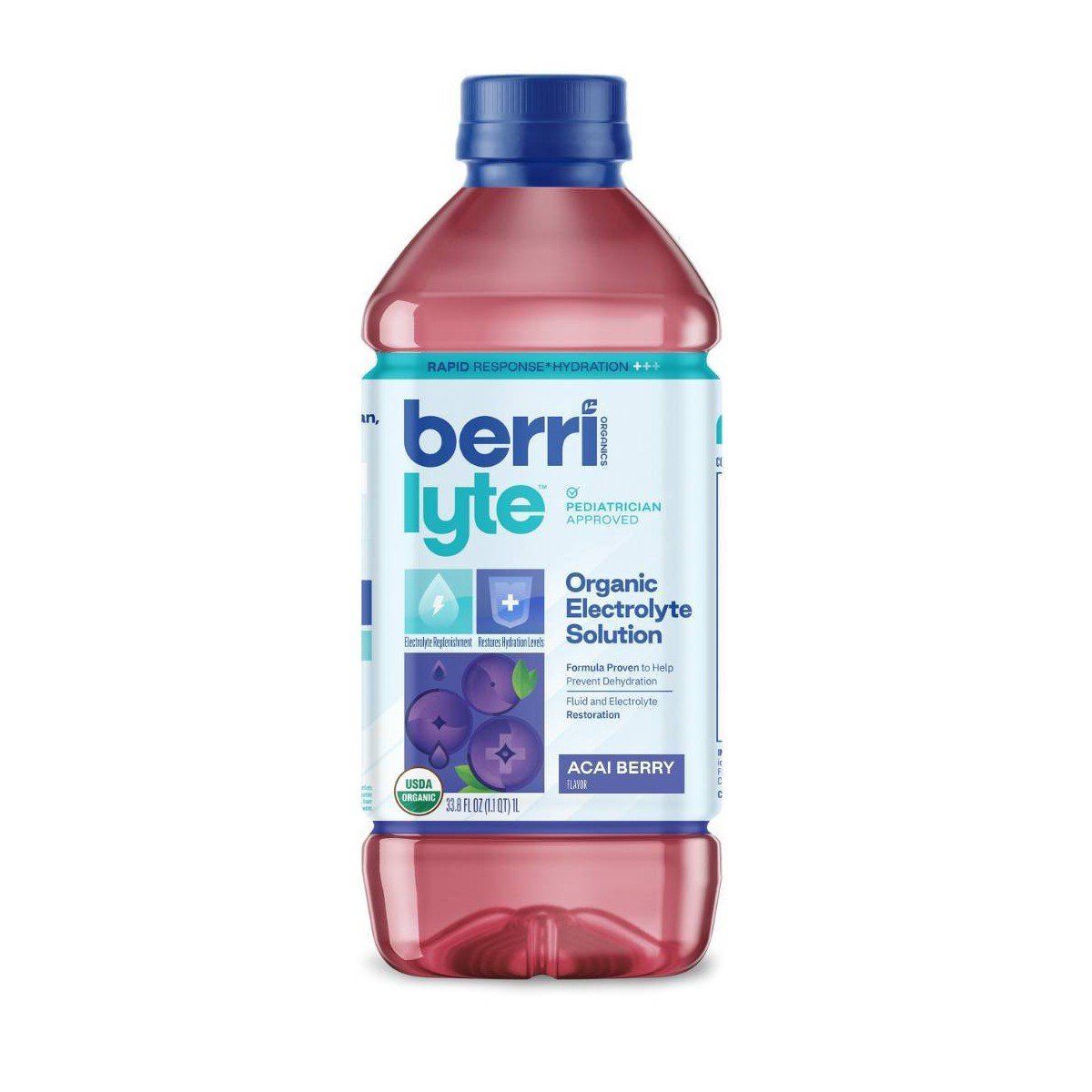 Berri Lyte Organic Plant-Based Electrolyte Drink Solution - Acai Berry - 33.8 fl oz: Non-Caffeinated, Ready to Drink