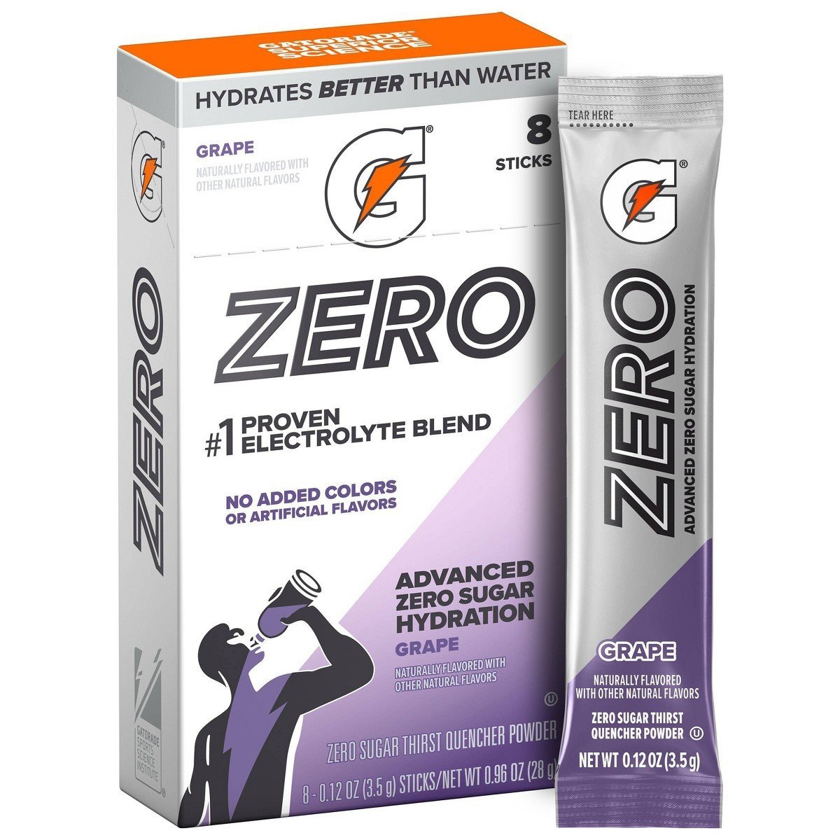 Gatorade G-Zero Powder Sticks - Grape - 8ct: Sugar-Free, No Artificial Flavor