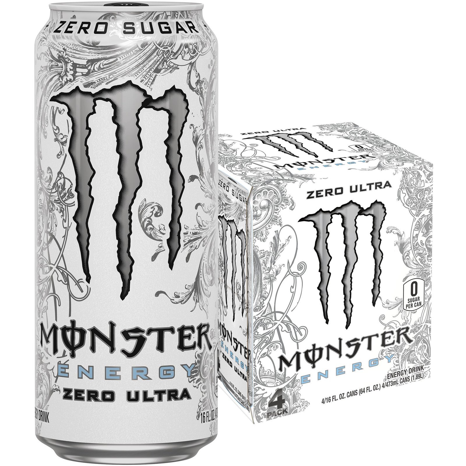 Monster Zero Ultra Energy Drink - 4pk/16 fl oz Cans: Low Calorie, Lemon Flavor, Caffeinated