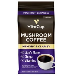 VitaCup Focus Ground Coffee Medium Roast Cognitive & Immunity Support Lions Mane, Chaga Mushroom & B Vitamin - 10oz