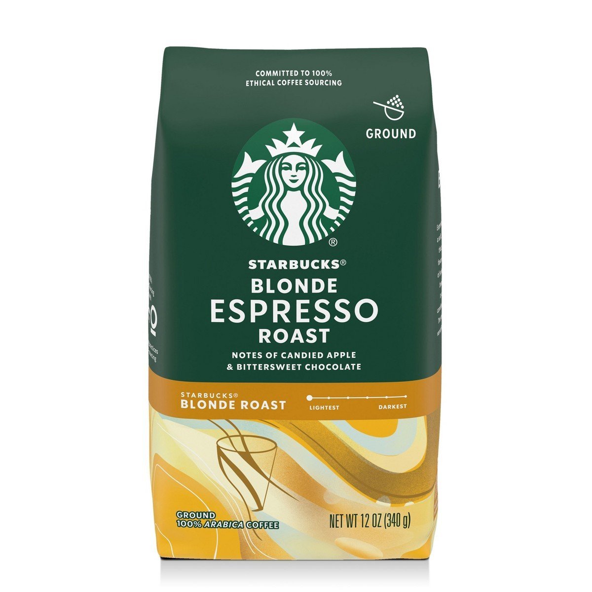 Starbucks Blonde Espresso Blend Light Roast Ground Coffee - 12oz: Arabica Beans, Latin America