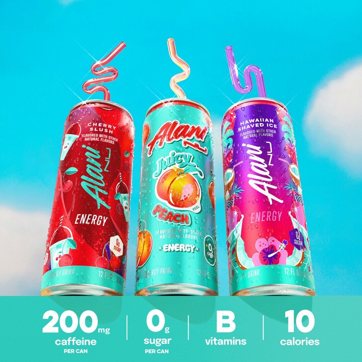 Alani Nu Variety Pack Energy Drink (Cherry Slush, Hawaiian Shaved Ice, Peach) - 12pk/12 fl oz Cans: Caffeinated - Image 3