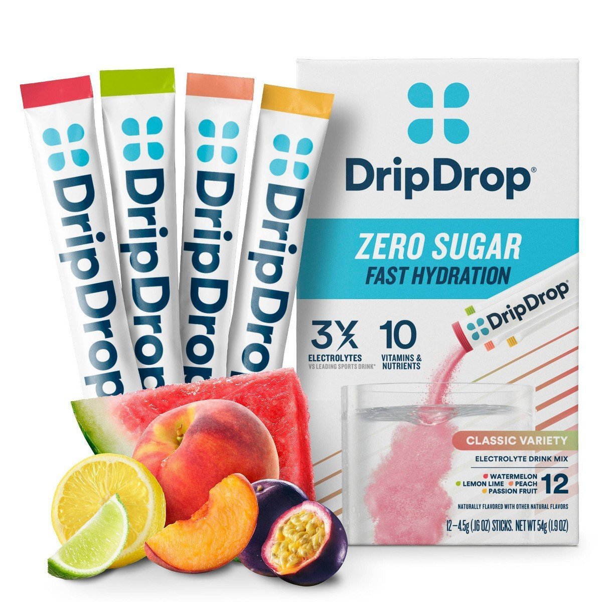 DripDrop Zero Sugar Hydration Powder Vegan Electrolyte Supplements: Kosher, Gluten-Free, Non-GMO, 12 Pack, 1.9oz