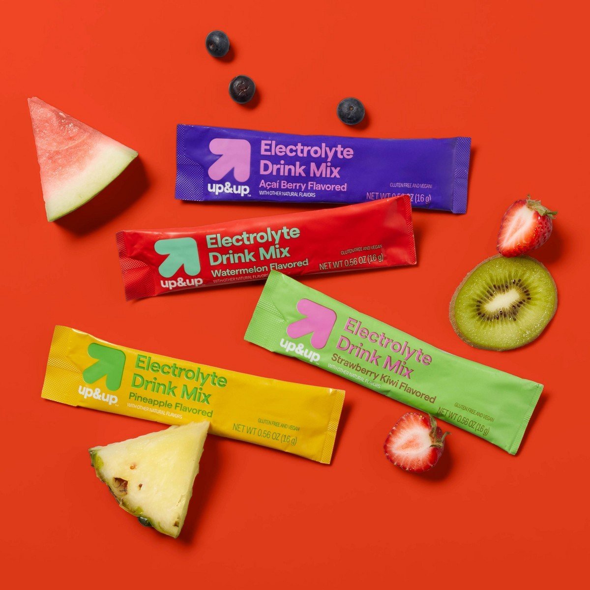 Hydration with Electrolytes Drink Mix - Variety Pack - 11.3oz/20ct - up&up™: Powdered, Primary Flavors Strawberry, Watermelon, Pineapple - Image 3