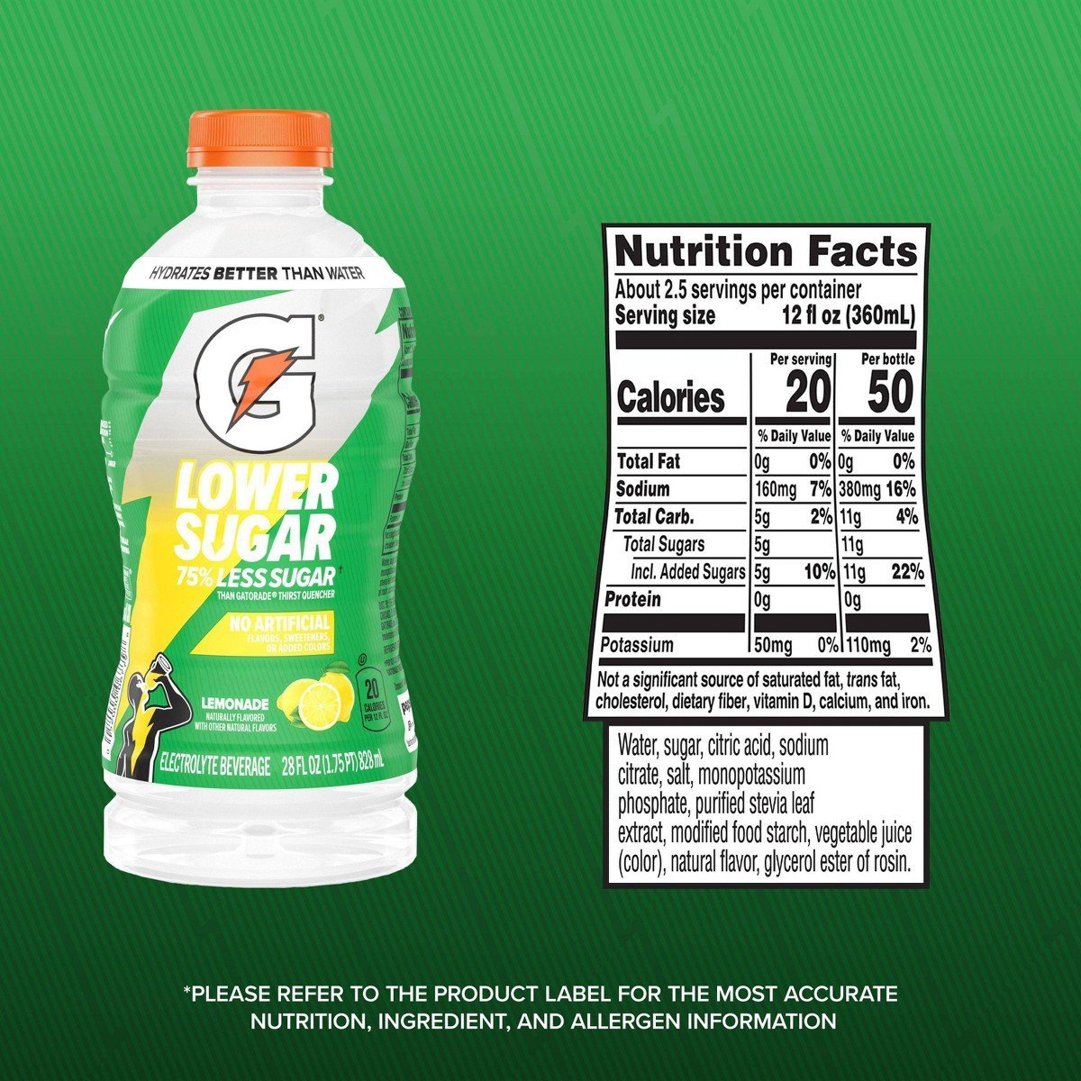 Gatorade Lower Sugar Lemonade Sports Drink - 28 fl oz Bottle: Non-Caffeinated, Low Calorie - Image 3