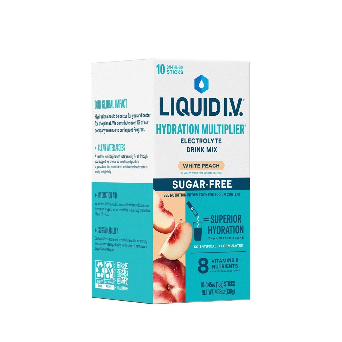 Liquid I.V. Sugar Free Hydration Multiplier Vegan Powder Electrolyte Supplements - White Peach - 0.45oz/10ct - Image 4