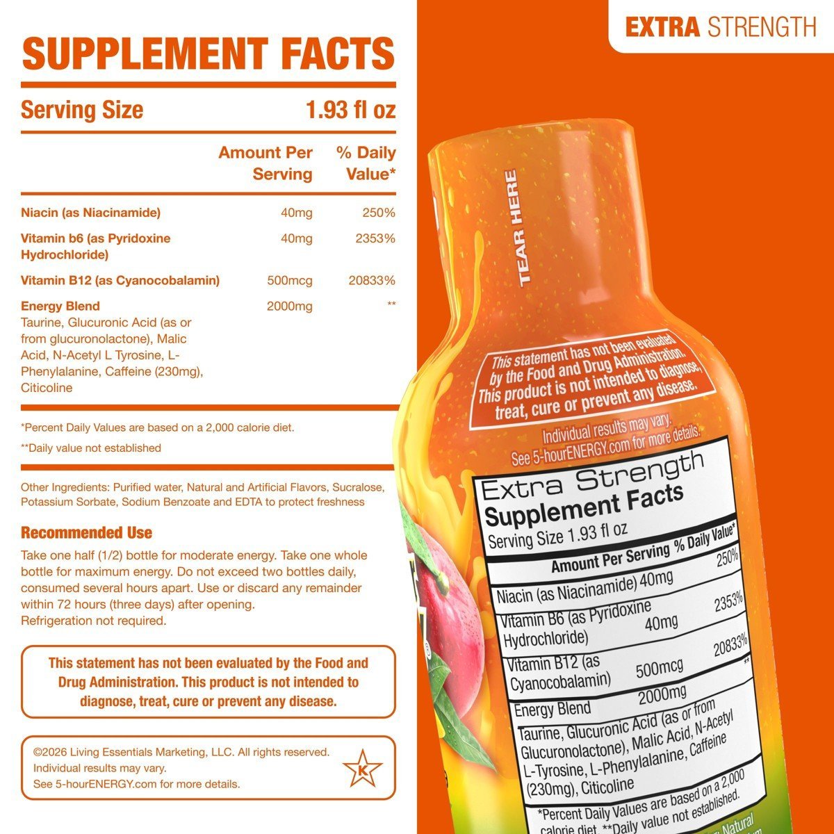 5-hour ENERGY Extra Strength Shots, Peach Mango Flavor, 1.93 Fl Oz, 24 Pack - Image 4
