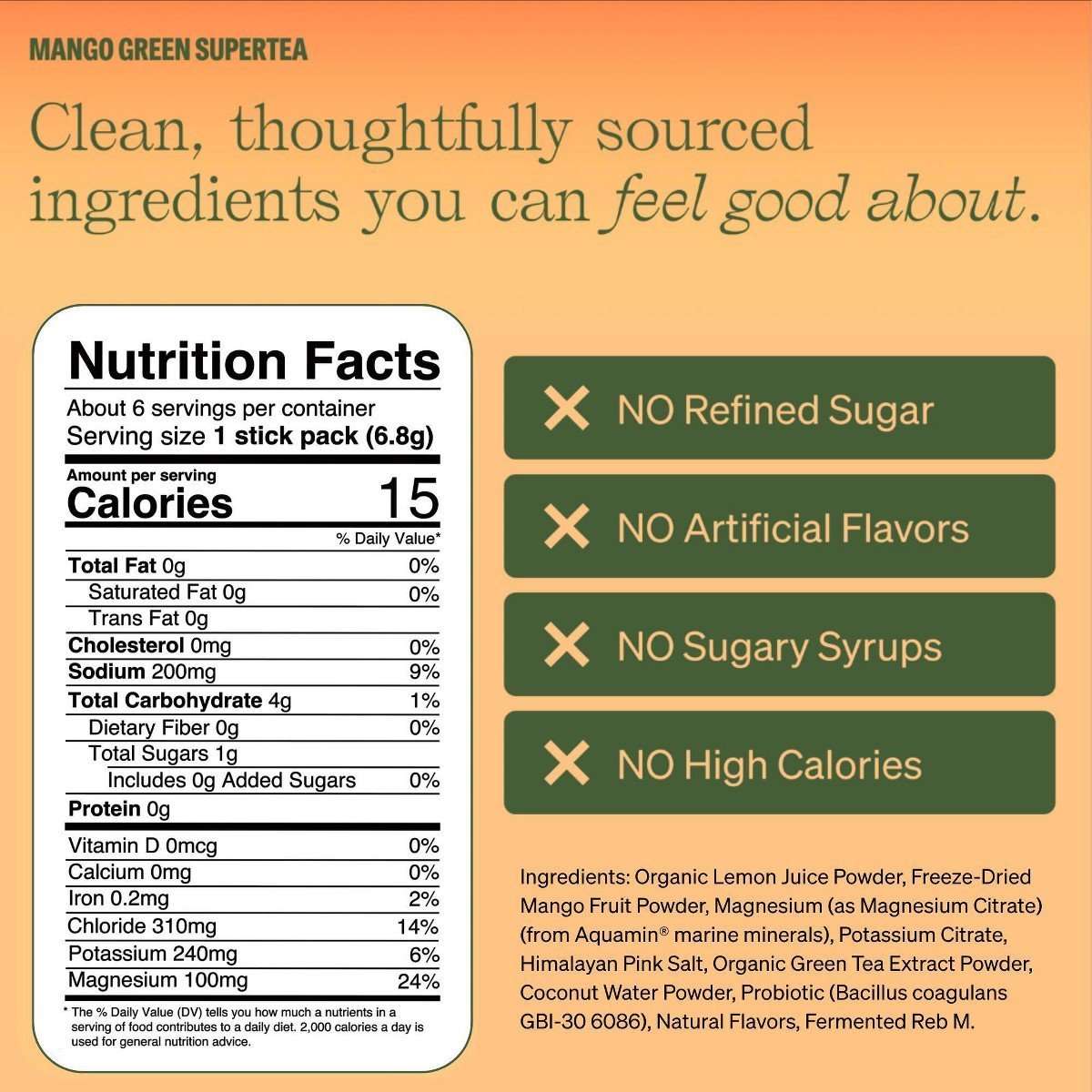 Clevr Hydration Electrolyte Mix with Gut Supporting Probiotics - Mango Green Tea, Low Caffeine - 0.24oz/6ct - Image 3