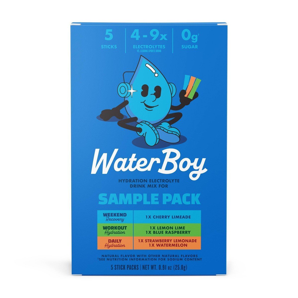Waterboy Hydration Sports Drink Trial Pack - 0.91oz/5ct: Non-Caffeinated, Non-GMO, Vegan, Electrolyte Mix - Image 3