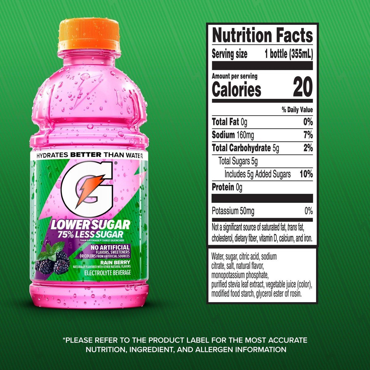 Gatorade Lower Sugar Rain Berry Sports Drink - 12 fl oz/12pk Bottles - Image 3
