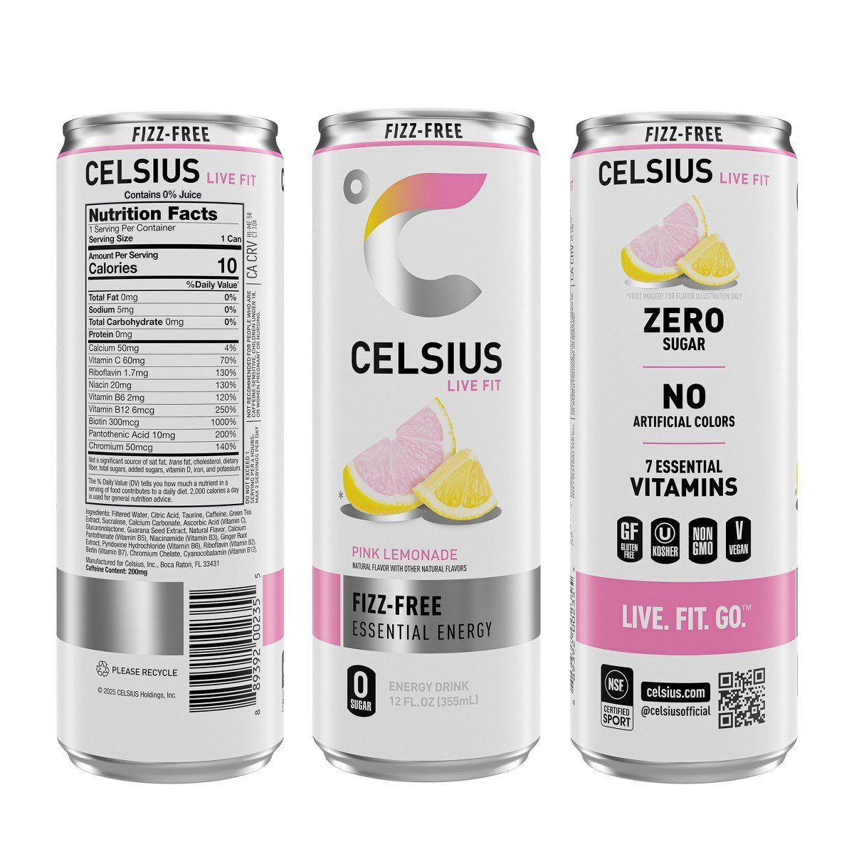 Celsius Core Vibe Variety Fizz Free- Blue Razz Lemonade, GT Peach Mango, Pink Lemonade - 12pk/12 fl oz - Image 3