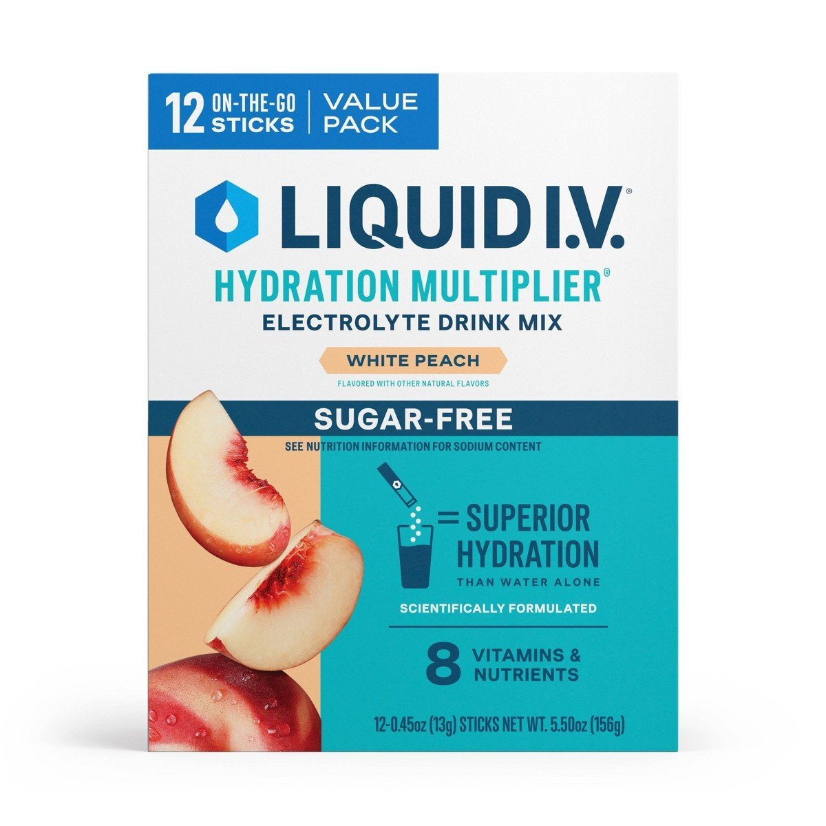 Liquid I.V. Sugar Free Hydration Multiplier Powder Electrolyte Drink Mix - White Peach - 0.45oz/12ct
