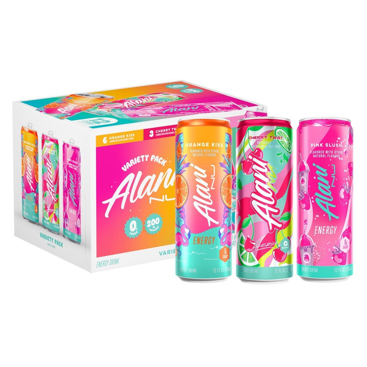 Alani Nu Variety Pack Energy Drink (Cherry Twist, Orange Kiss, Pink Slush) - 12pk/12 fl oz Cans: Caffeinated