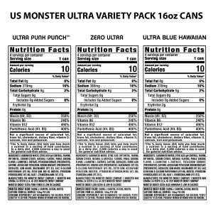 Monster Energy Ultra VP, Zero Ultra, Ultra Blue Hawaiian, Ultra Punk Punch, Energy Drink - 12pk/16 fl oz - Image 3