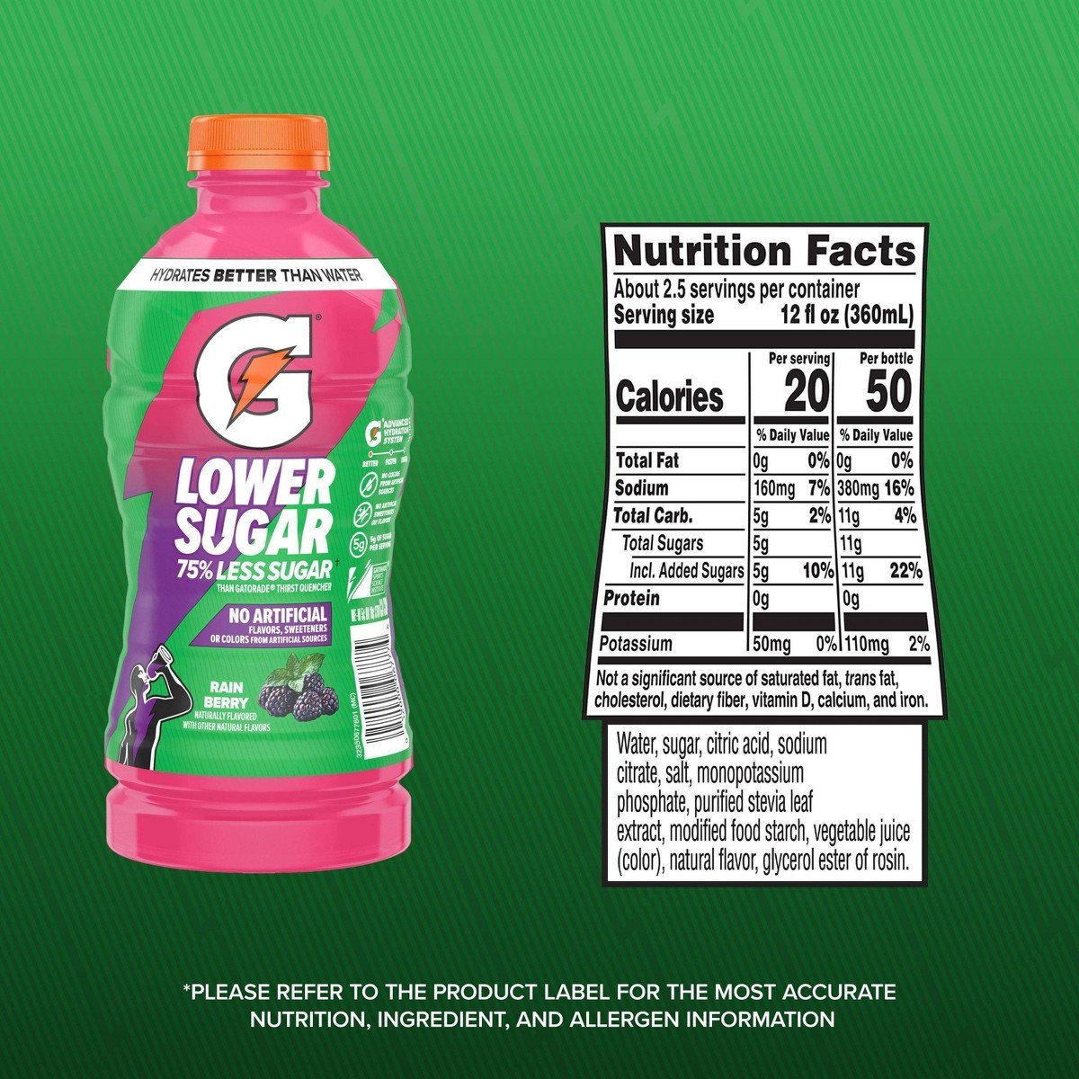Gatorade Lower Sugar Rain Berry Sports Drink - 28 fl oz Bottle - Image 3