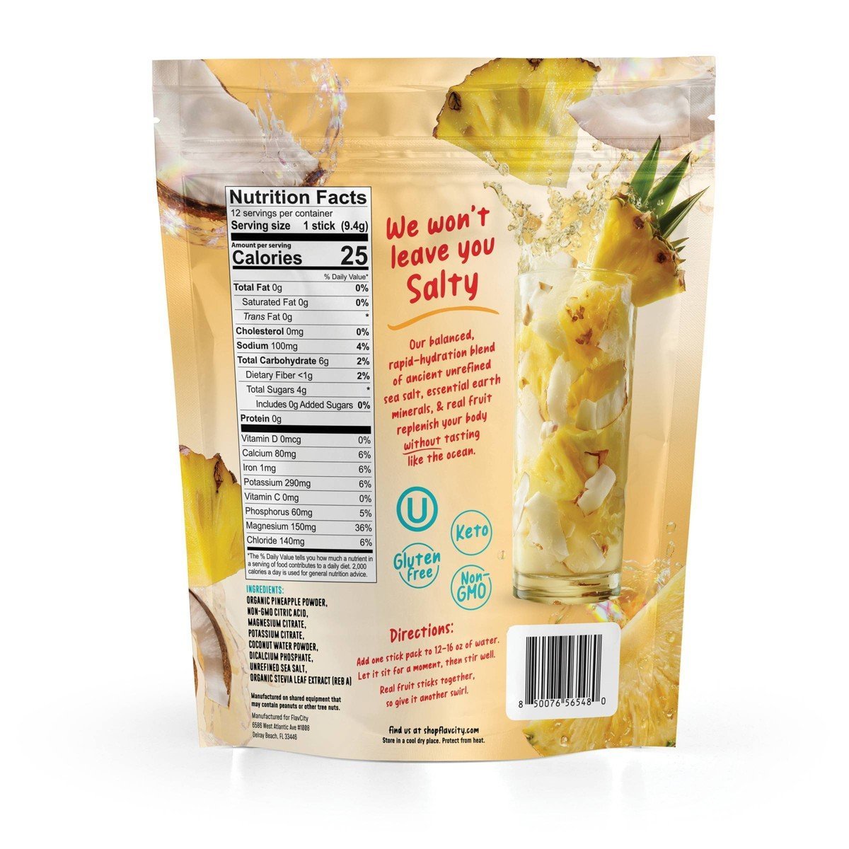 FlavCity Hydration Electrolyte Supplement Powder - Pineapple Coconut - 3.9oz/12ct - Image 2
