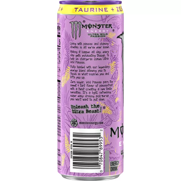 Monster Energy Ultra Wild Passion Zero Sugar Energy Drink - 12 fl oz Can - Image 2