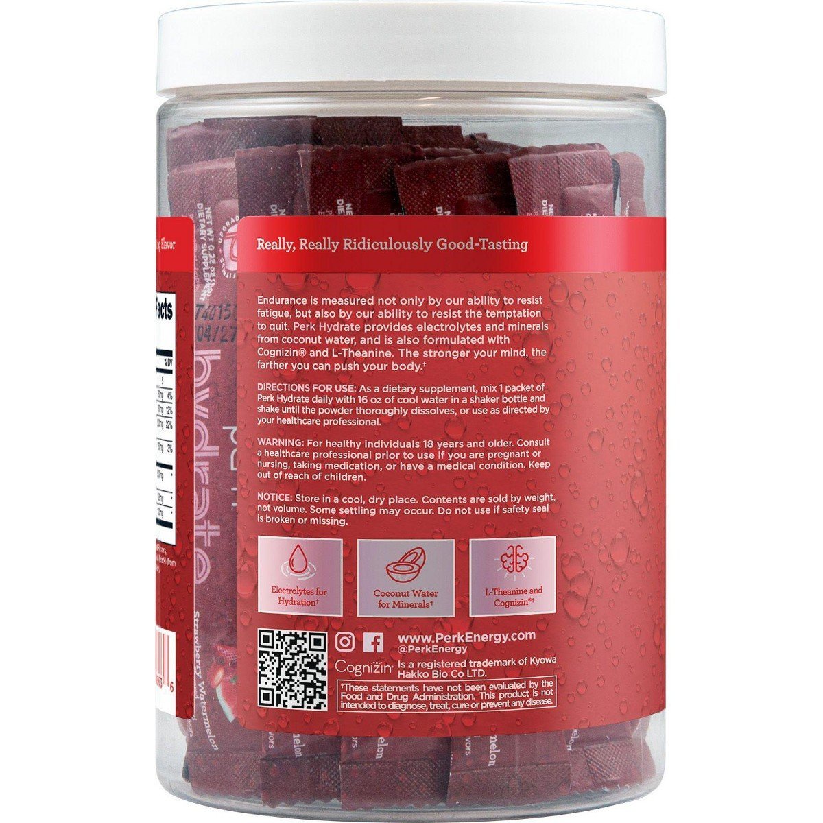 Perk Hydrate Electrolyte Stickpacks (Strawberry Watermelon) 20 Packets - Coconut Water, CDP-Choline, L-Theanine, Gluten-Free, Keto Friendly, Vegan - Image 4