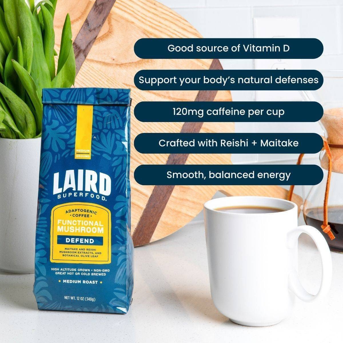 Laird Superfood Medium Roast Defend Functional Mushroom Ground Coffee - 12oz - Image 3