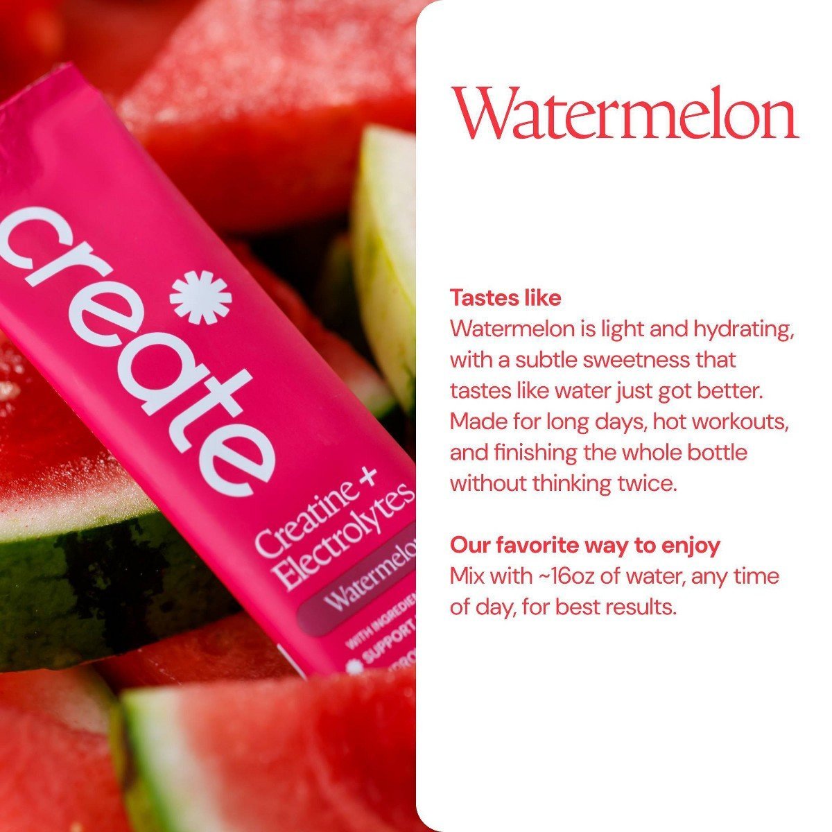 Create Wellness Creatine + Electrolytes Mix Monohydrate Stick Packs NSF Certified for Sport - Watermelon - 12ct - Image 3