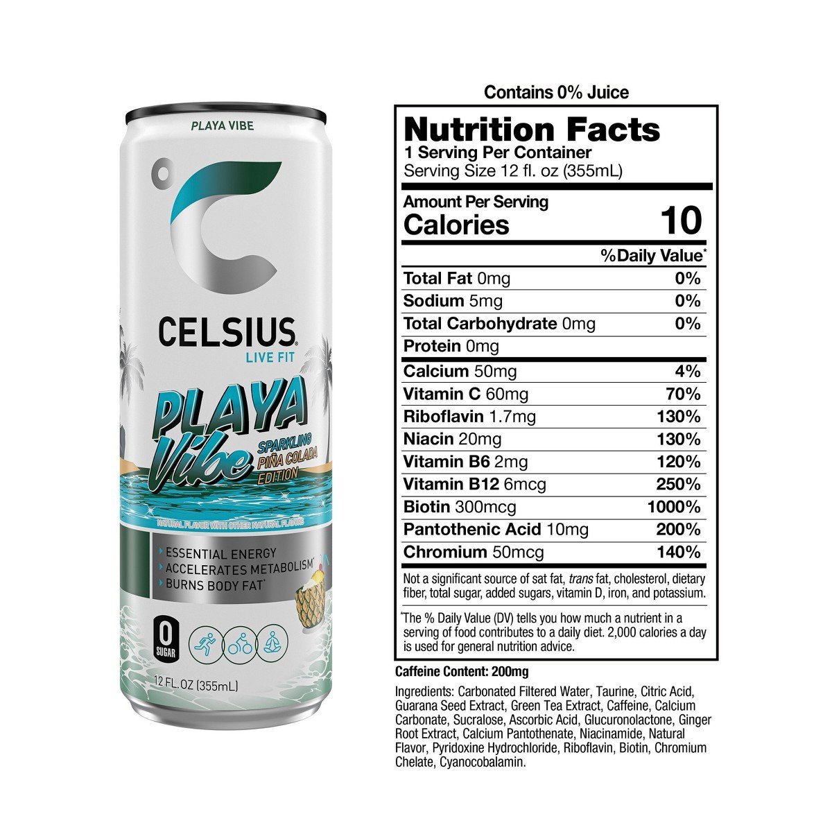 CELSIUS Sparkling Playa Vibe Functional Energy Drink - 12 fl oz Single Can - Image 3