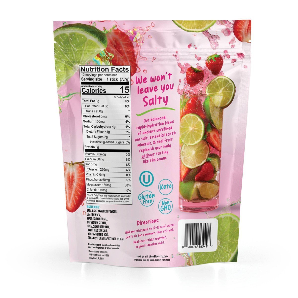 FlavCity Hydration Electrolyte Supplement Powder - Strawberry Limeade - 3.3oz/12ct - Image 2