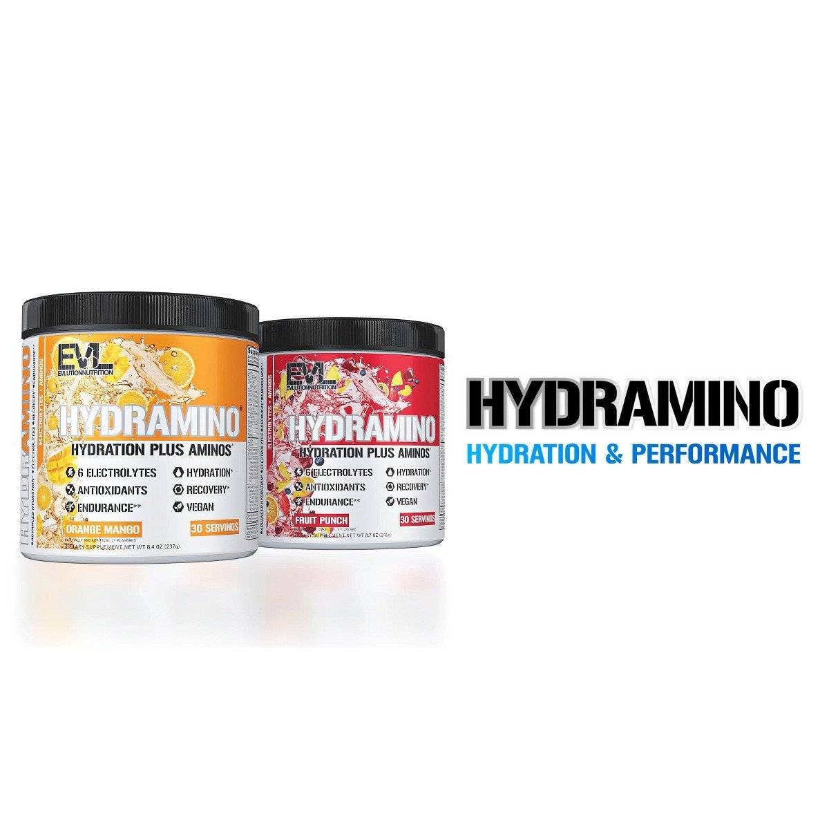 Evlution Nutrition HYDRAMINO Complete Hydration Multiplier, 6 Electrolytes, Amino Acids, Coconut Water, Endurance, Recovery, 30 Servings, Fruit Punch - Image 2