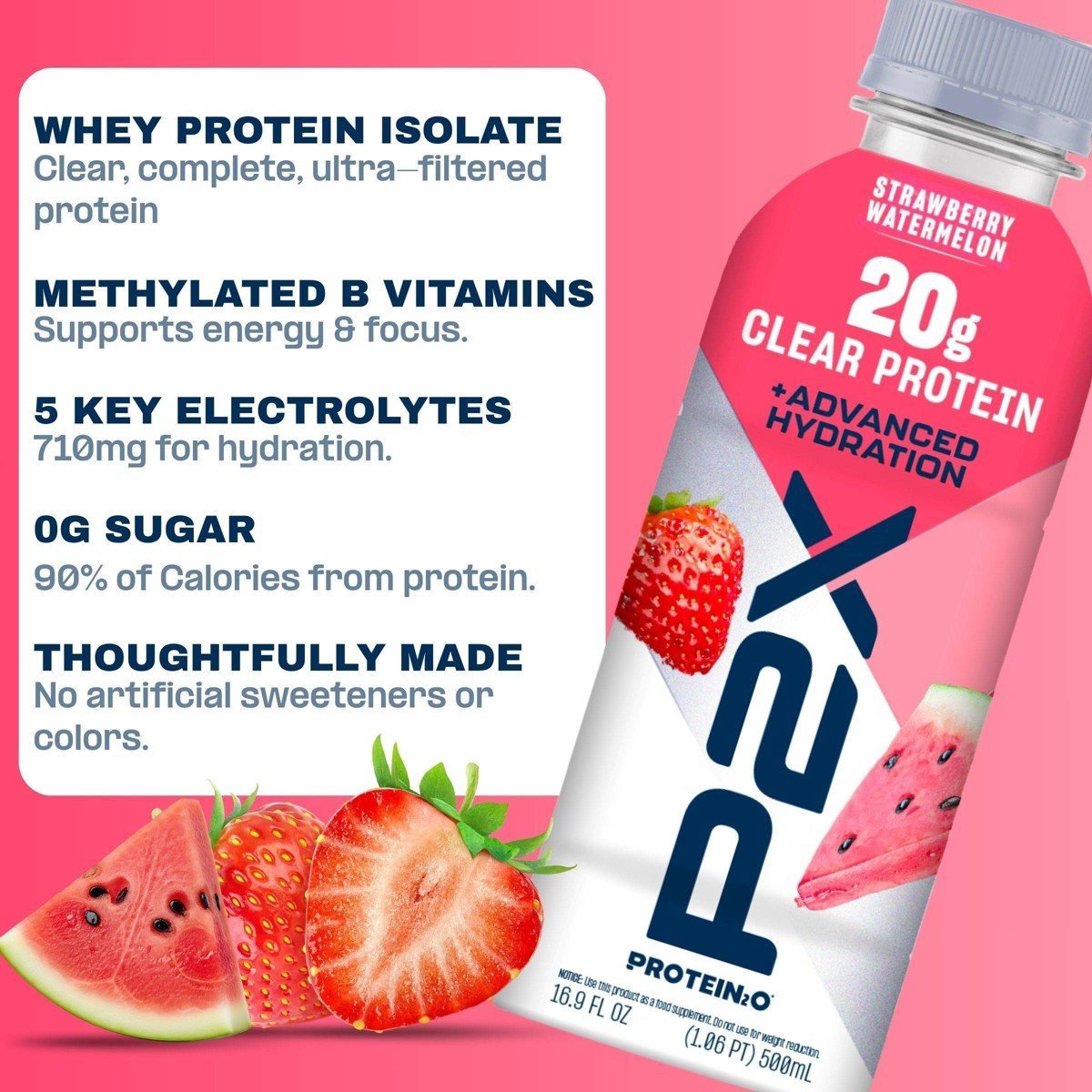 P2X Advanced Hydration 20g Clear Protein Drink With 710mg of Electrolytes - Strawberry Watermelon - 4pk/67.6oz - Image 4