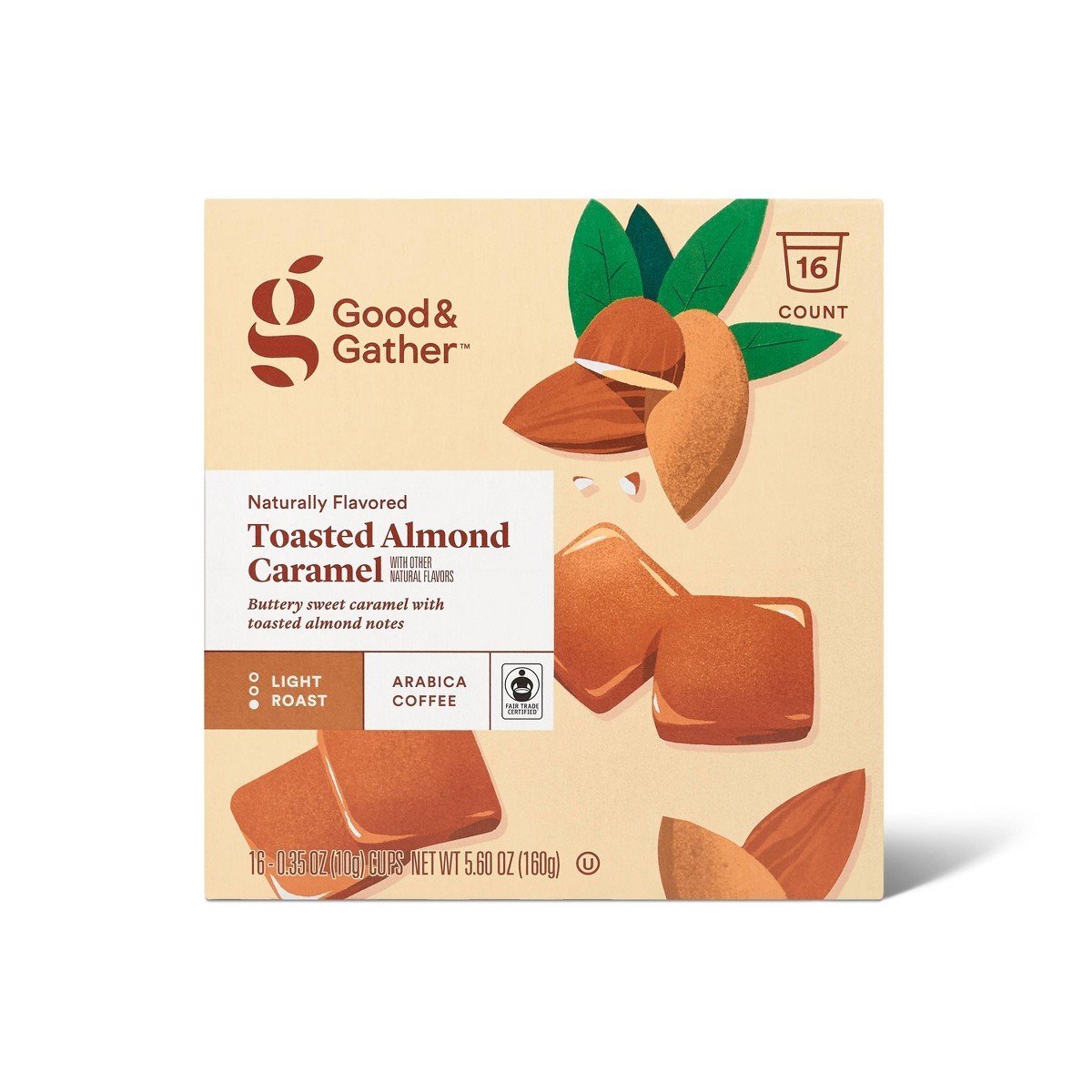 Naturally Flavored Toasted Almond Caramel Light Roast Coffee - 16ct Single Serve Pods - Good & Gatherâ„¢