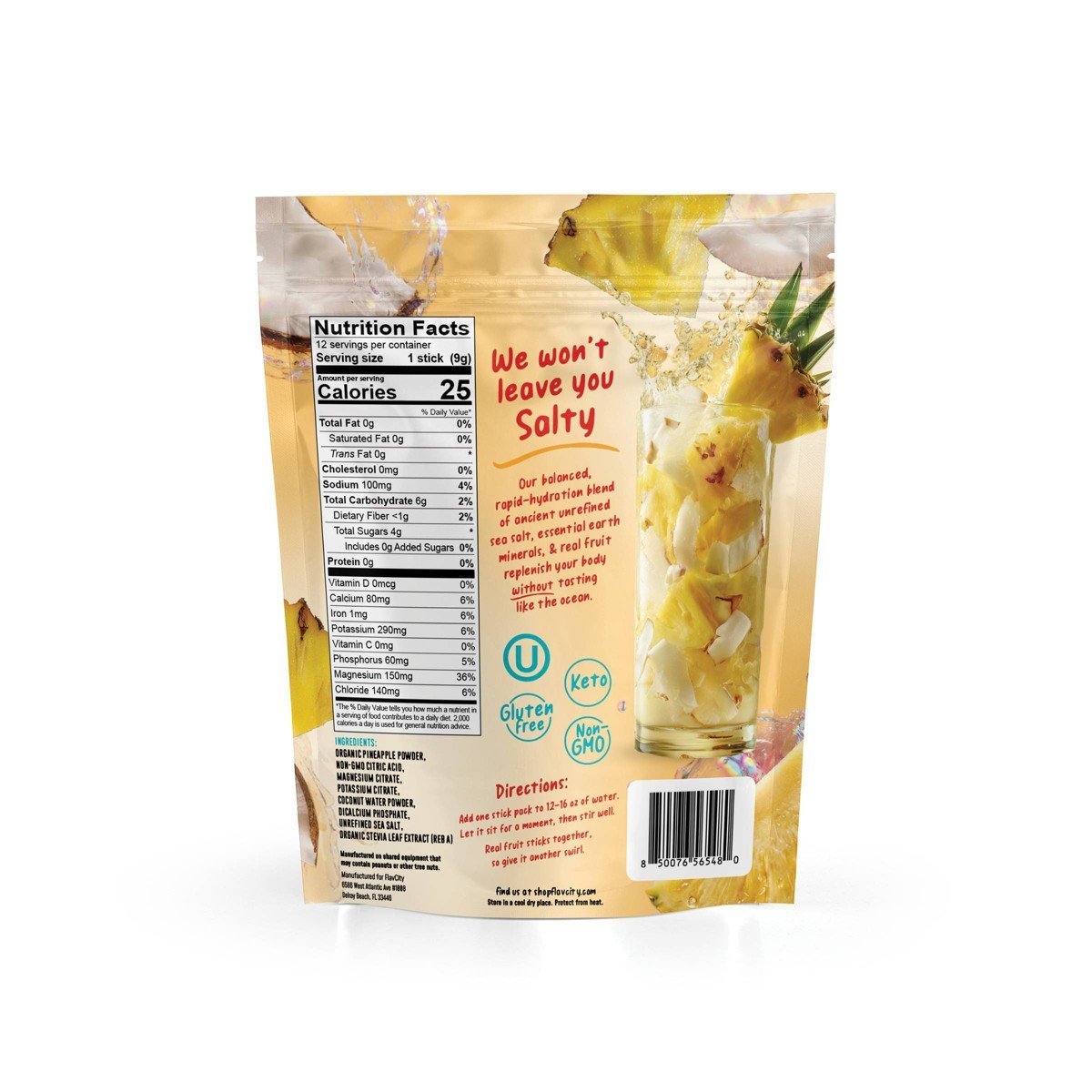 FlavCity Hydration Electrolyte Supplement Powder - Pineapple Coconut - 3.9oz/12ct - Image 3
