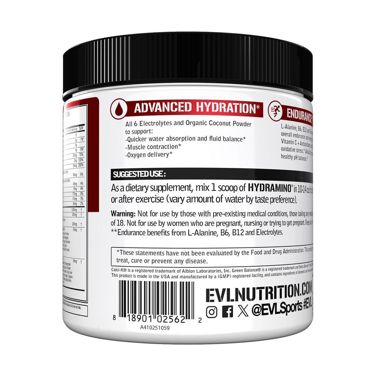 Evlution Nutrition HYDRAMINO Complete Hydration Multiplier, 6 Electrolytes, Amino Acids, Coconut Water, Endurance, Recovery, 30 Servings, Fruit Punch - Image 4
