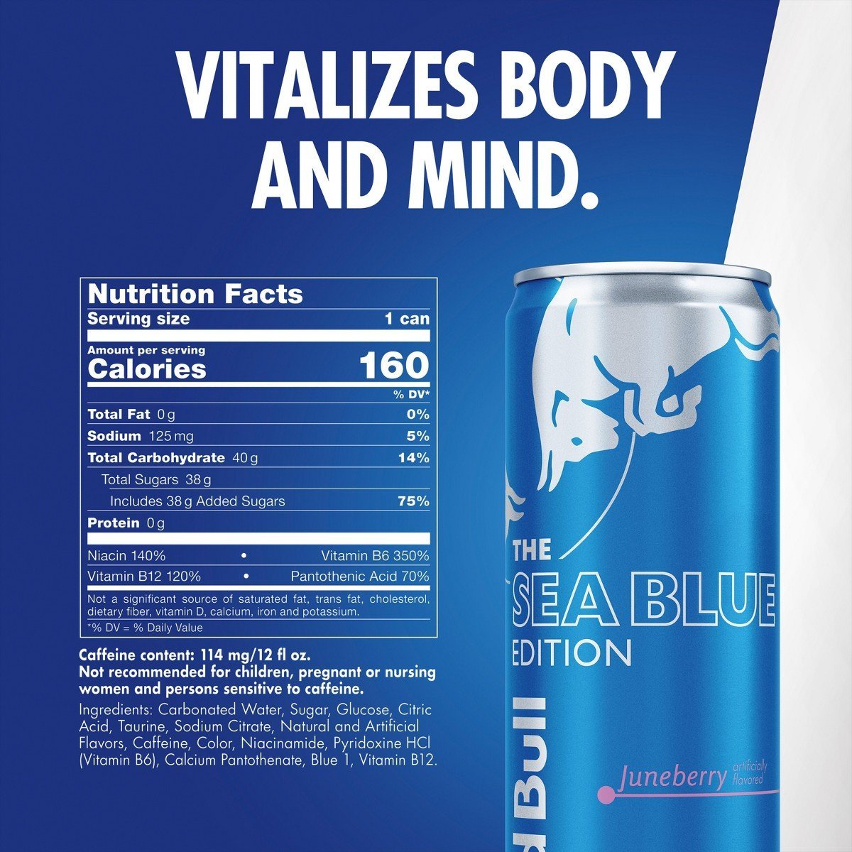 Red Bull Sea Blue Edition - Energy Drink - Juneberry - 12 fl oz Cans: Low Fat, No Artificial Flavors, Caffeinated - Image 3