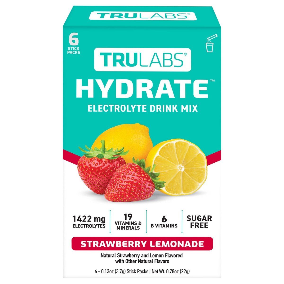 TruLabs Hydrate Sports Drink - Strawberry Lemonade - 0.78oz/6ct: Non-Caffeinated, Powdered, Drink Mixes and Enhancers