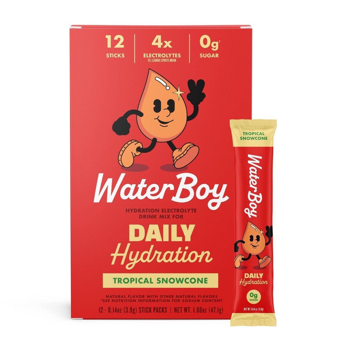 Waterboy Daily Hydration Dietary Supplement Powder - Tropical Snowcone - 12pk