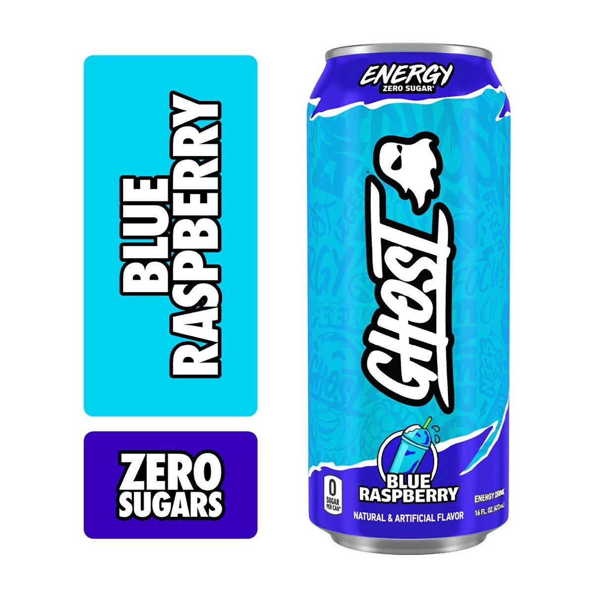 Ghost Energy Drink Blue Raspberry Single - 16 fl oz: Caffeinated