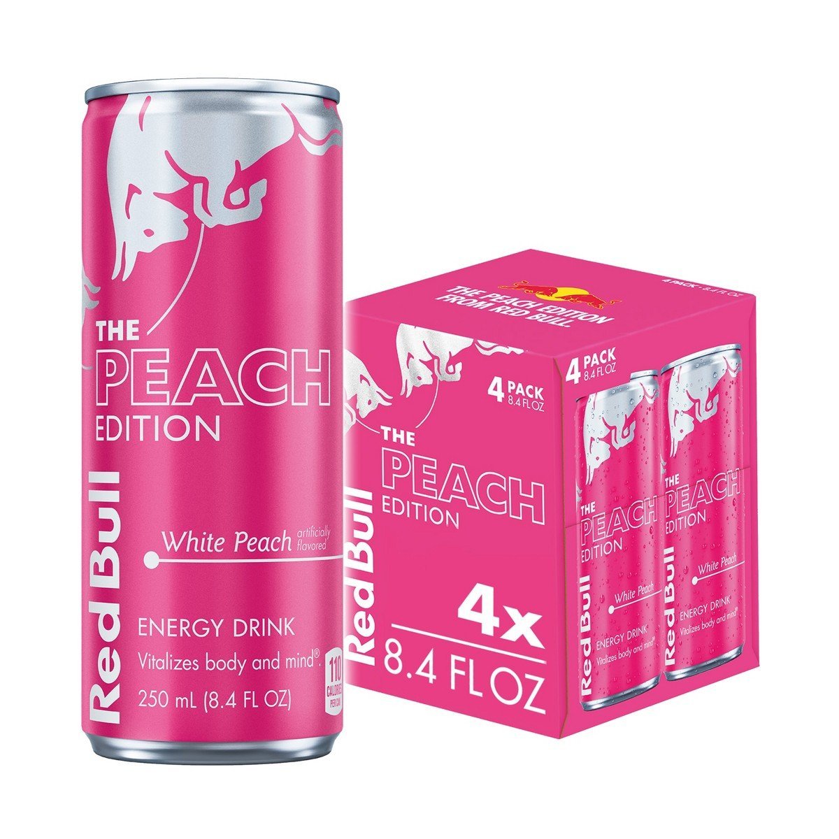 Red Bull Peach Edition Energy Drink - White Peach - 4pk/8.4 fl oz Cans: Low Fat, No Artificial Flavors, Caffeinated