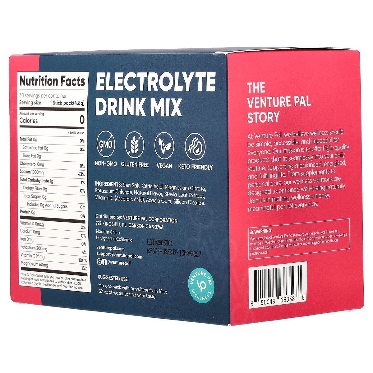 Venture Pal Electrolyte Drink Mix, Strawberry, 30 Stick Packs, 0.17 oz (4.8 g) Each - Image 4
