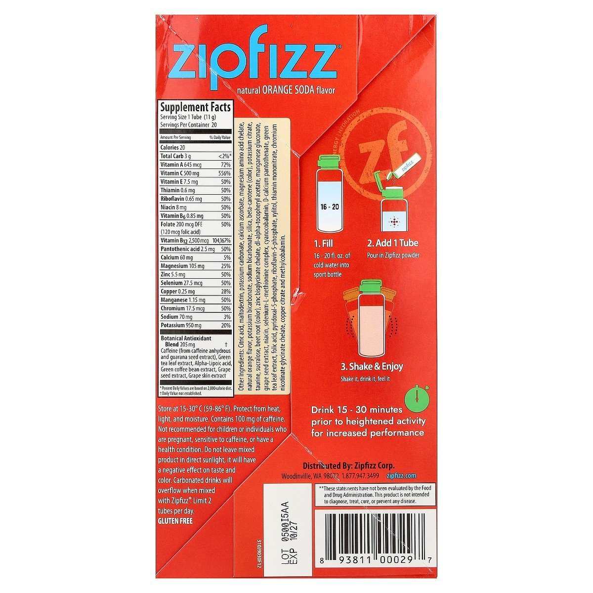 Zipfizz Energy Drink Mix, Electrolyte Hydration Powder with B12 and Multi Vitamin, Orange Soda (20 Pack) - Image 2