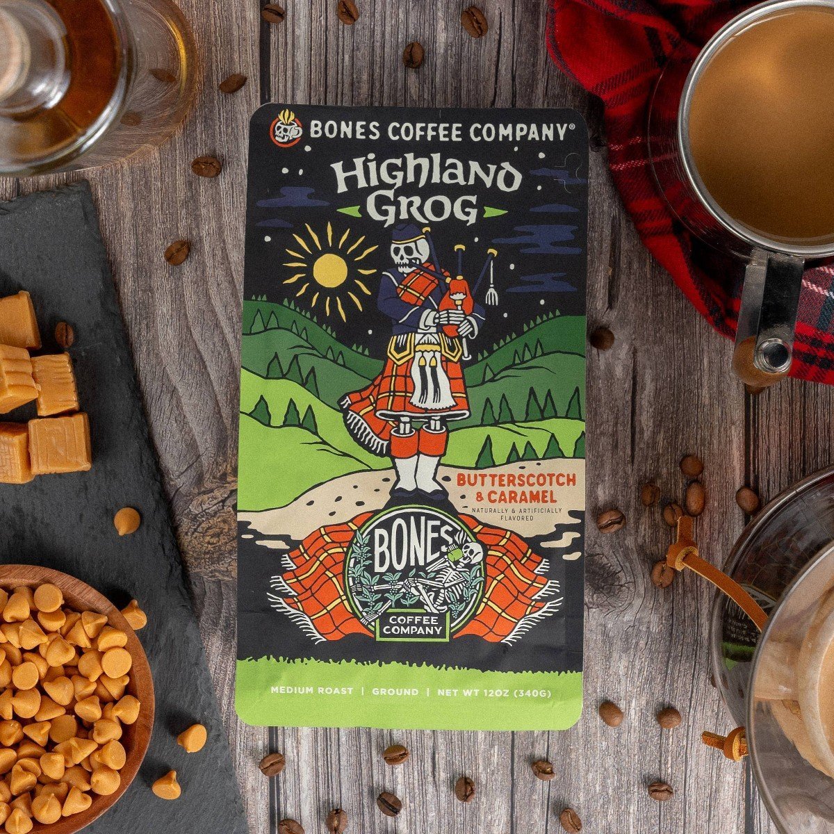 Bones Coffee Company Highland Grog Butterscotch Caramel and Rum Flavor Medium Roast Ground Coffee - 12oz - Image 4