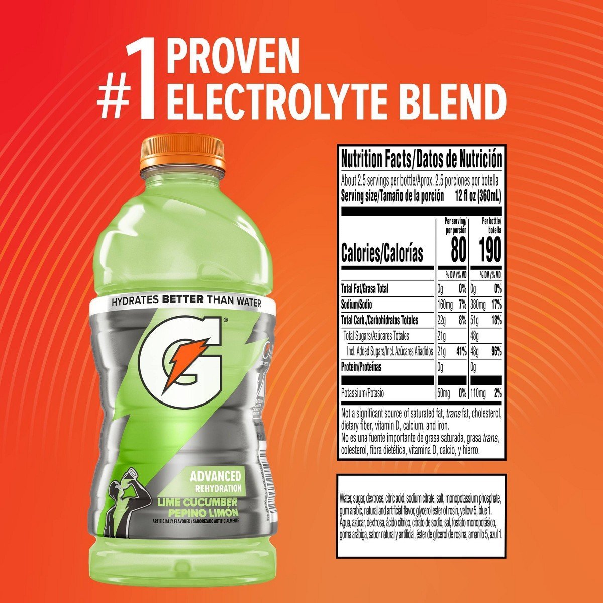 Gatorade Lime Cucumber Sports Drink - 28 fl oz Bottle: Non-Caffeinated - Image 3