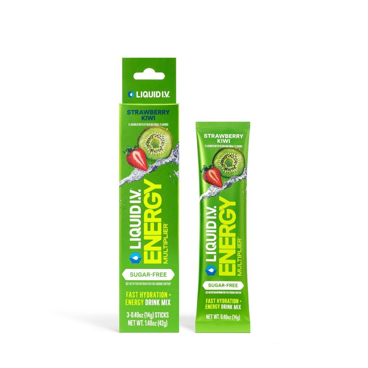 Liquid I.V. Sugar Free Energy Multiplier - Strawberry Kiwi - 3ct: Powdered Electrolyte Drinks, Caffeinated