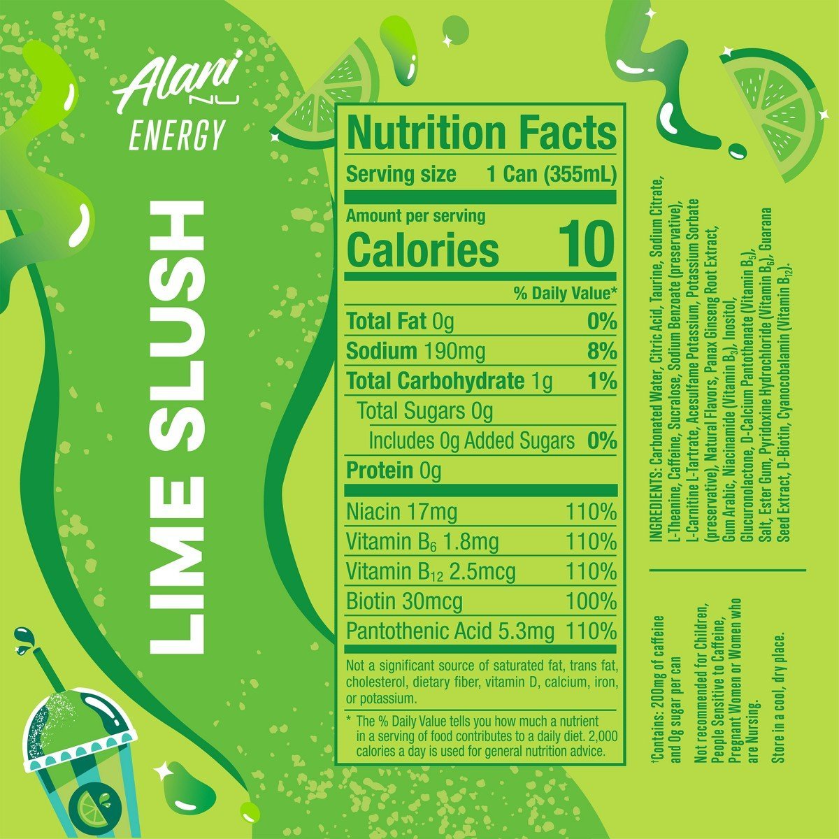 Alani Nu Lime Slush Energy Drink - 12 fl oz: Caffeinated, Gluten-Free, Vegan - Image 2
