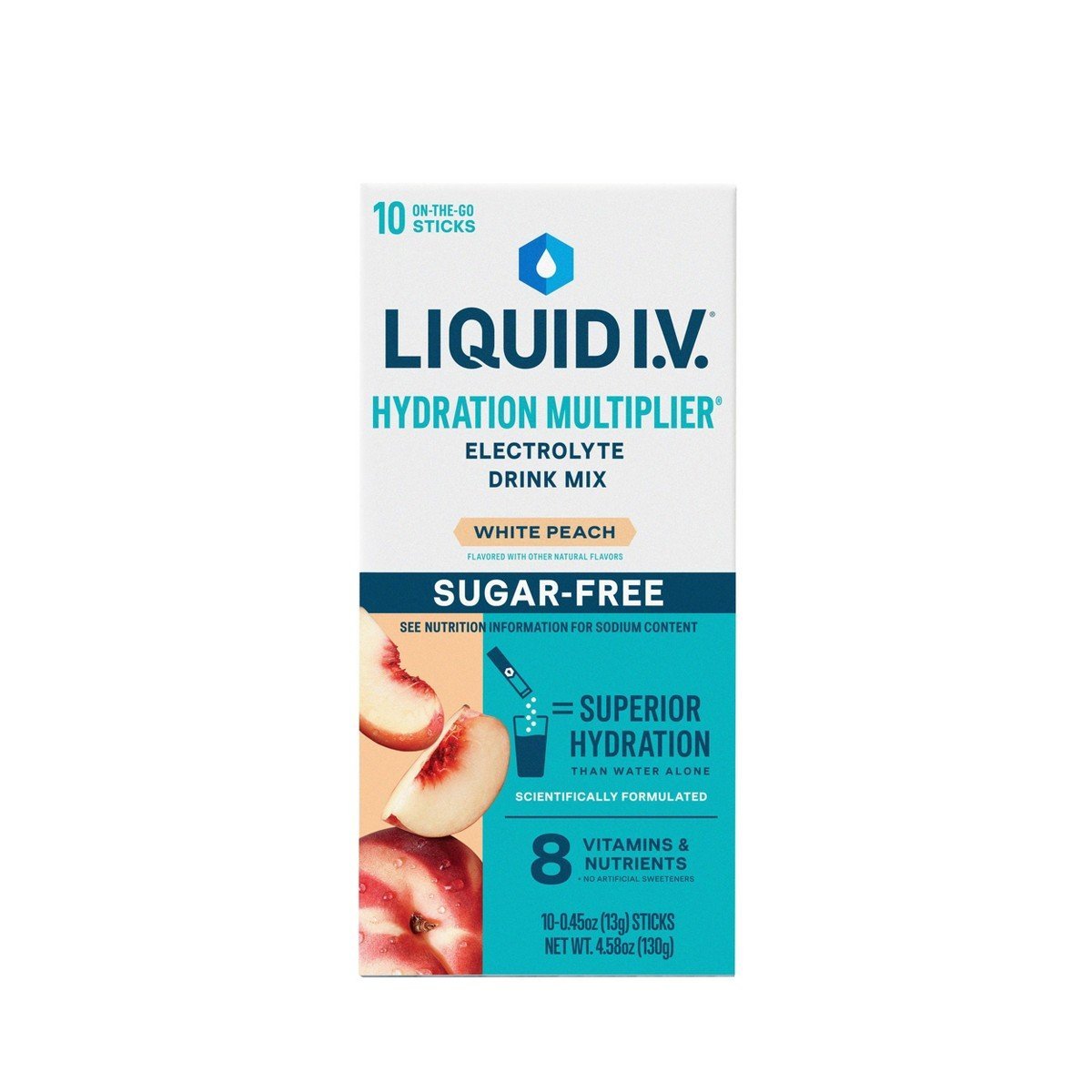 Liquid I.V. Sugar Free Hydration Multiplier Vegan Powder Electrolyte Supplements - White Peach - 0.45oz/10ct - Image 3