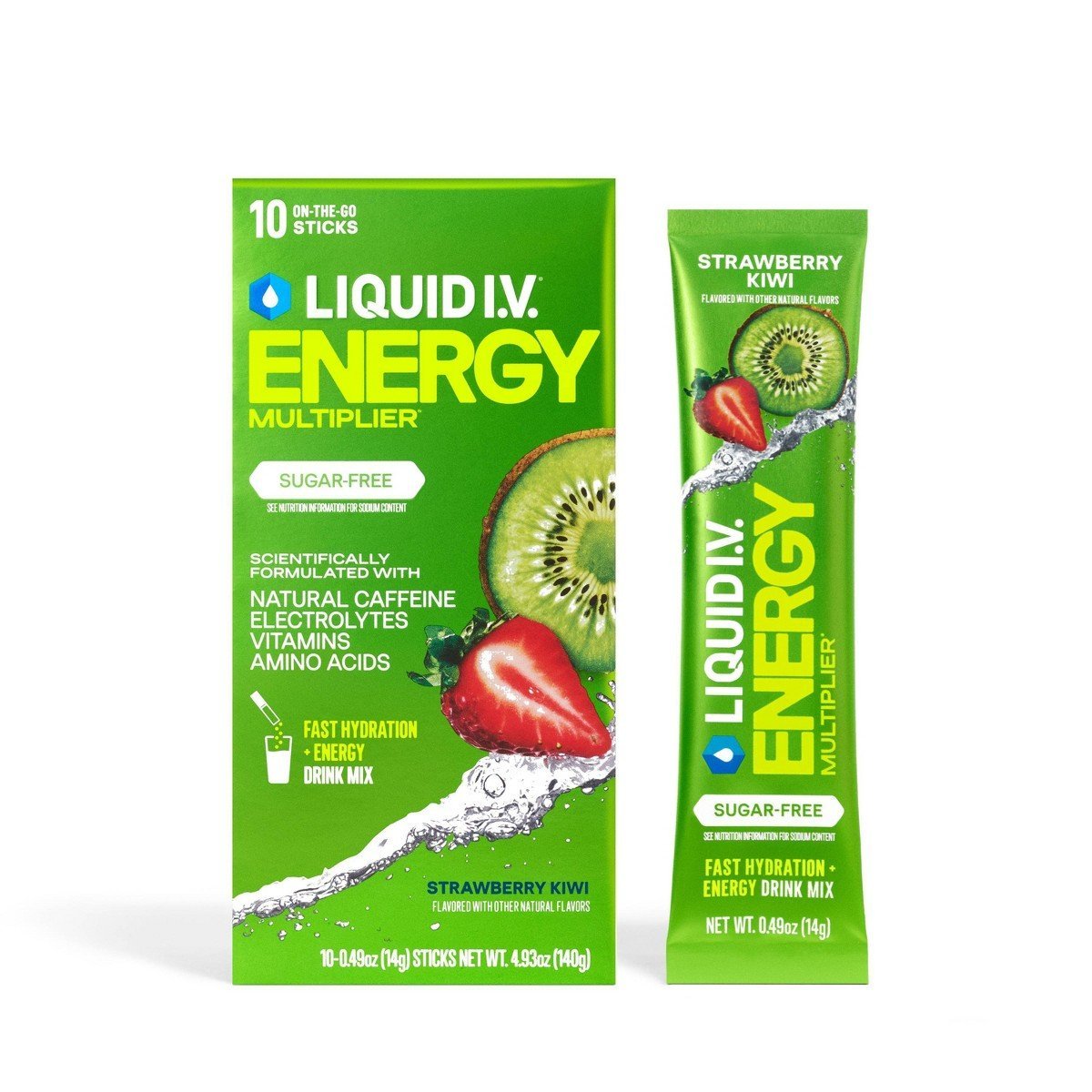 Liquid I.V. Sugar-Free Energy Multiplier Vegan Powder Electrolyte Supplements - Strawberry Kiwi - 4.9oz/10ct