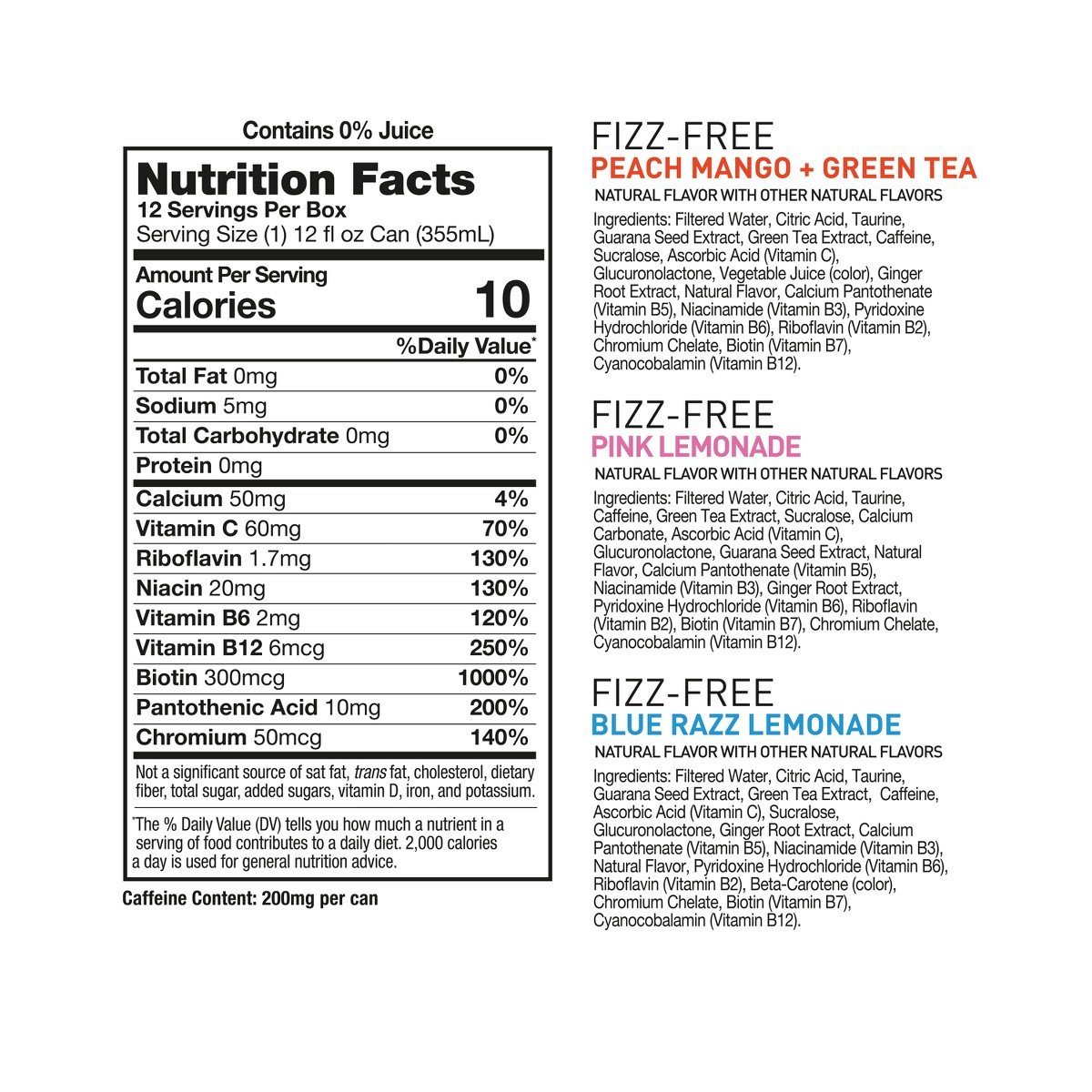 Celsius Core Vibe Variety Fizz Free- Blue Razz Lemonade, GT Peach Mango, Pink Lemonade - 12pk/12 fl oz - Image 5