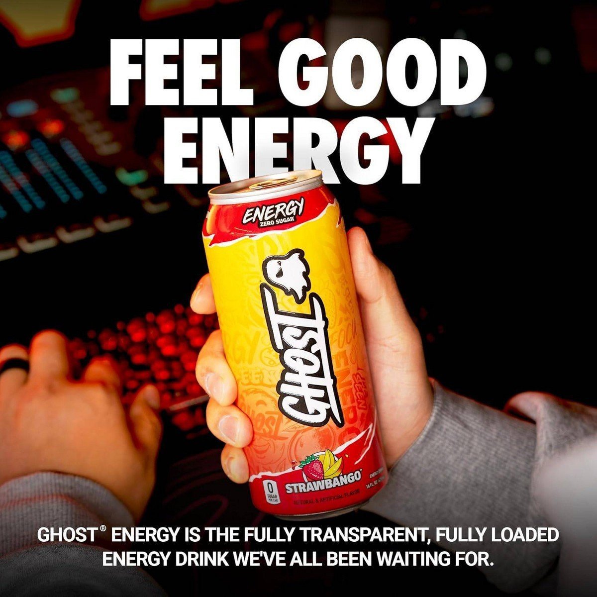 GHOST Energy Drink Strawbango Single - 16oz: Sugar-Free, Gluten-Free, Vegan - Image 2