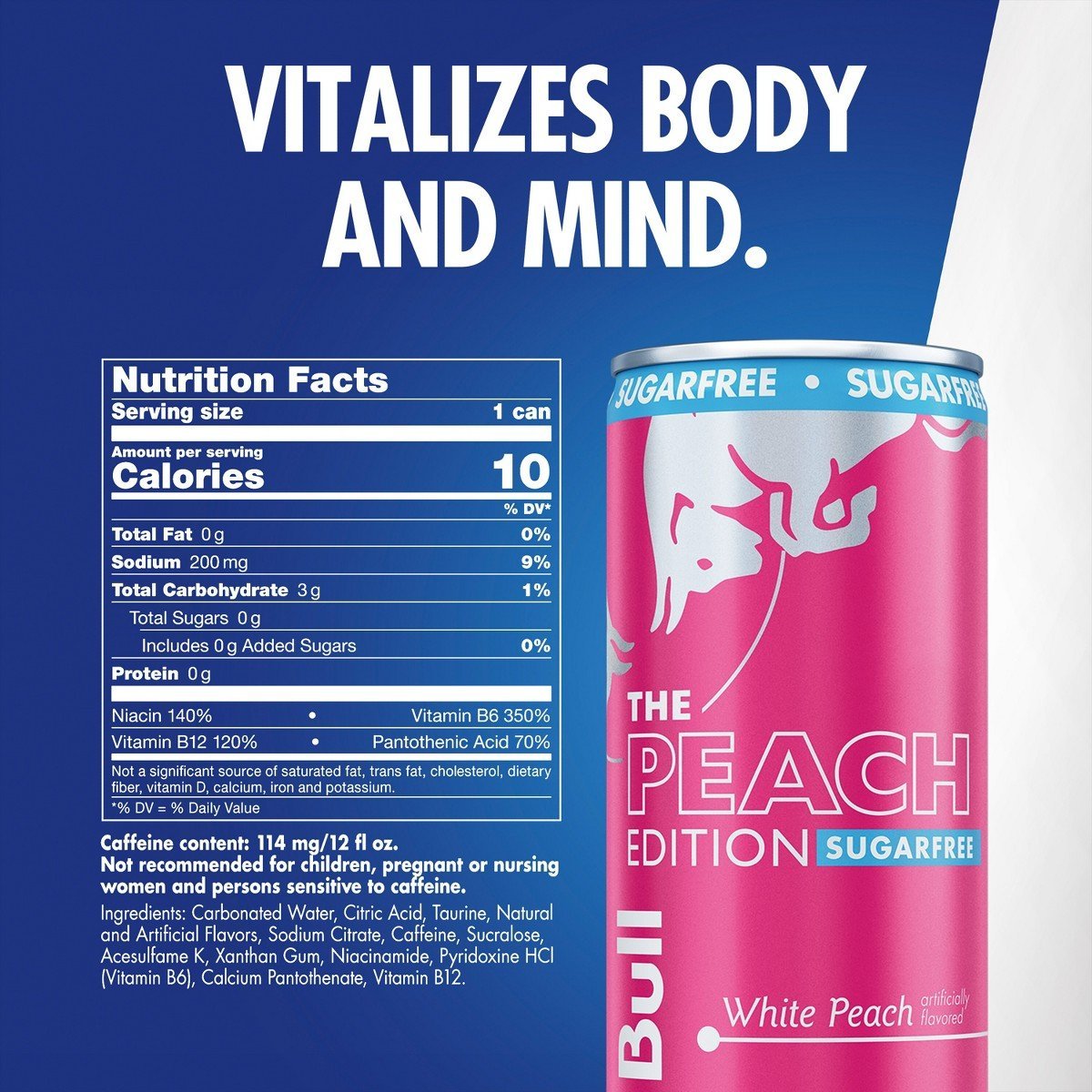Red Bull Peach Edition Sugarfree Energy Drink - White Peach, Caffeinated - 4pk/12 fl oz Cans - Image 2