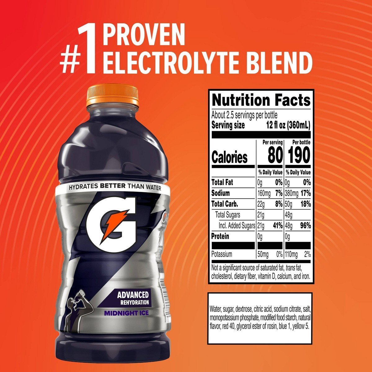 Gatorade Midnight Ice Sports Drink - 28 fl oz Bottle: Non-Caffeinated - Image 3