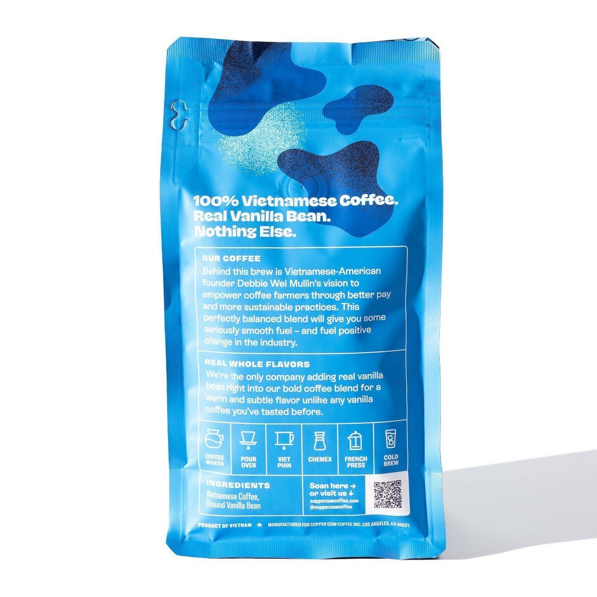 COPPER COW COFFEE Real Vanilla Bean Vietnamese Ground Coffee - 12oz: Dark Roast - Image 3